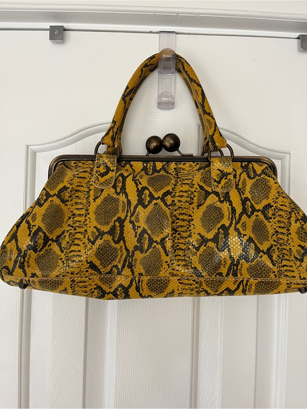 Maurizio Taiuti Yellow Snakeskin Leather Top Handle Kisslock Bag - Mint!